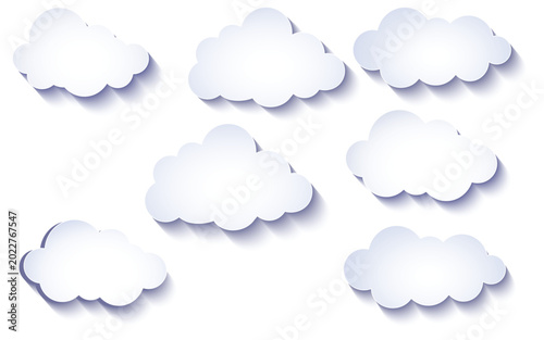 Set of Realistic 3D White Clouds on Transparent Background - Vector Illustration 
