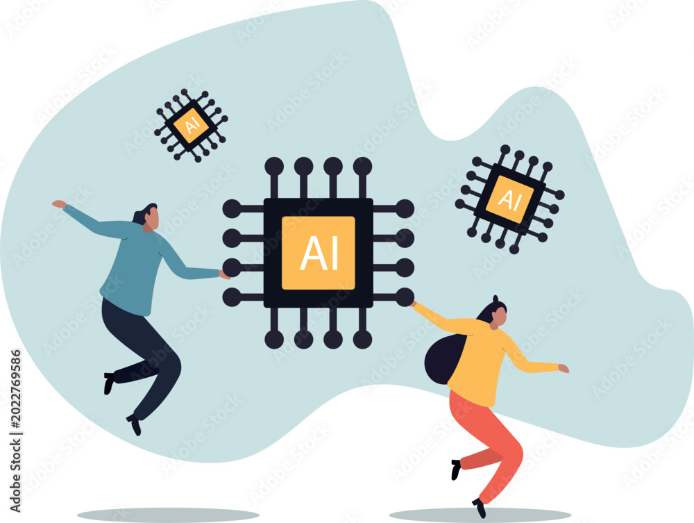Fototapeta premium Embrace AI, Artificial Intelligence adoption, user or people who use AI to help and support work success, human life and situation.vector illustration.