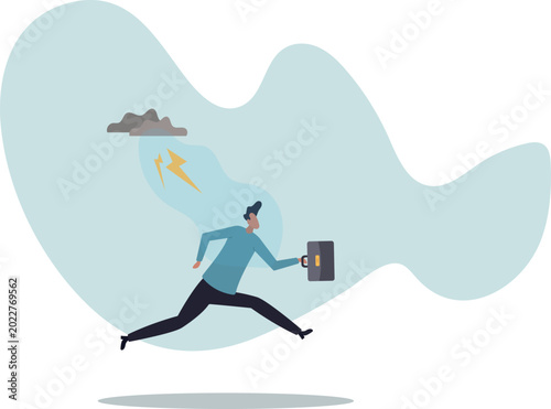 Photos Runaway from crisis, catastrophe misfortune situation, escape from disaster,business concept