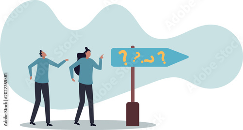 Foto Doubt, unsure or uncertainty, decision to go right way, confusion,business concept