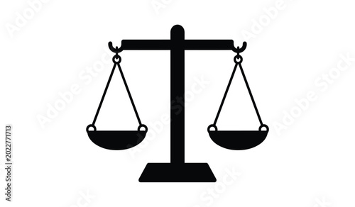 Quadro em tela Scales of justice in black silhouette against a white background symbol of law a