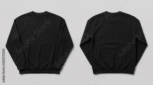 Fotografie Black Crewneck Sweatshirt Mockup Set with Front and Back Views for Apparel Brand
