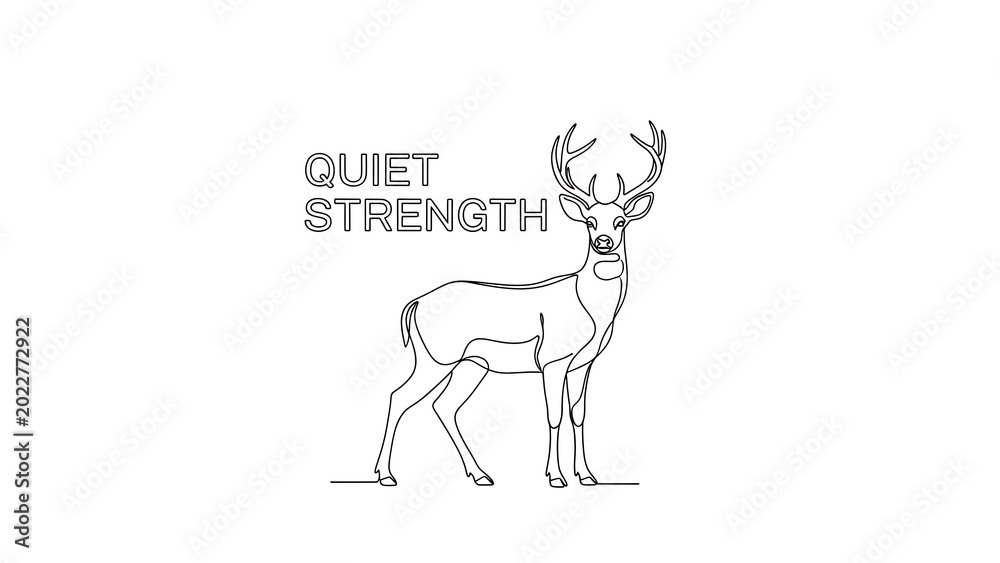 Fototapeta premium Minimalist deer line with text isolated on a transparent background