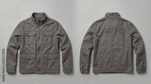Cuadro en lienzo Men's Grey Utility Canvas Jacket Front and Back View Product Mockup for Fashion