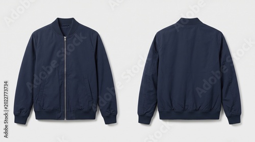 Fotografie Navy Blue Bomber Jacket Mockup Front and Back View for Apparel Branding and Fashion Website Design