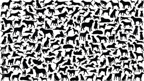 Fotografie Massive collection of dog silhouettes featuring various breeds in multiple poses