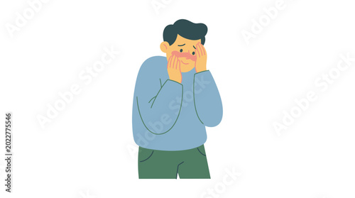 Obraz na plátně Man with flushed face and worried expression