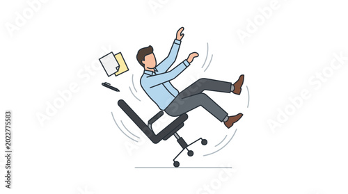 Businessman falling off office chair