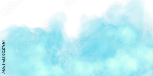 blue watercolor border on white background, gradient texture and color in cloudy sky or foggy haze design, clouds or smoke painting. Abstract Blue smoke isolated on transparent white background. Blue