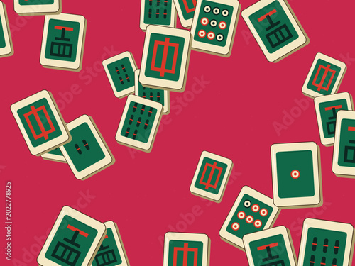 Traditional Mahjong Game Tiles Pattern Vector Design