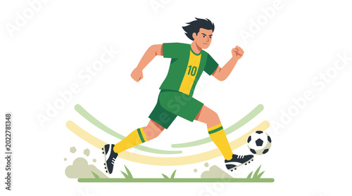 Tableau sur toile Soccer Action Illustration: A dynamic illustration showcases a soccer player in full motion, skillfully maneuvering the ball down the field in a display of skill and athleticism