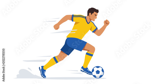 Fotografie Dynamic Soccer Action: A determined player, swiftly maneuvers the soccer ball, showcasing an energetic display of skill and passion in the game
