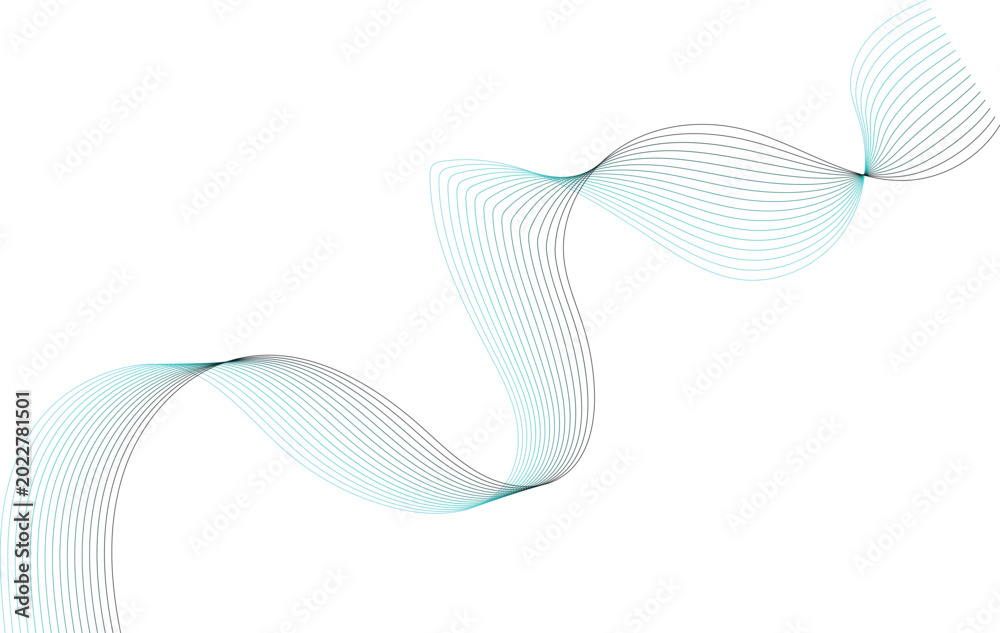 Fototapeta premium Fluid cyan wave lines with abstract flowing motion isolated on transparent background for modern web graphics.