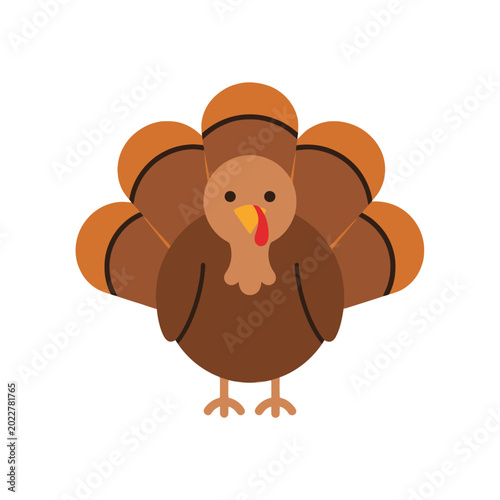 Cute Cartoon Turkey Bird Icon - Thanksgiving Holiday Celebration