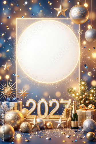 New Year Celebration Setup With Decorations and Gifts for 2027