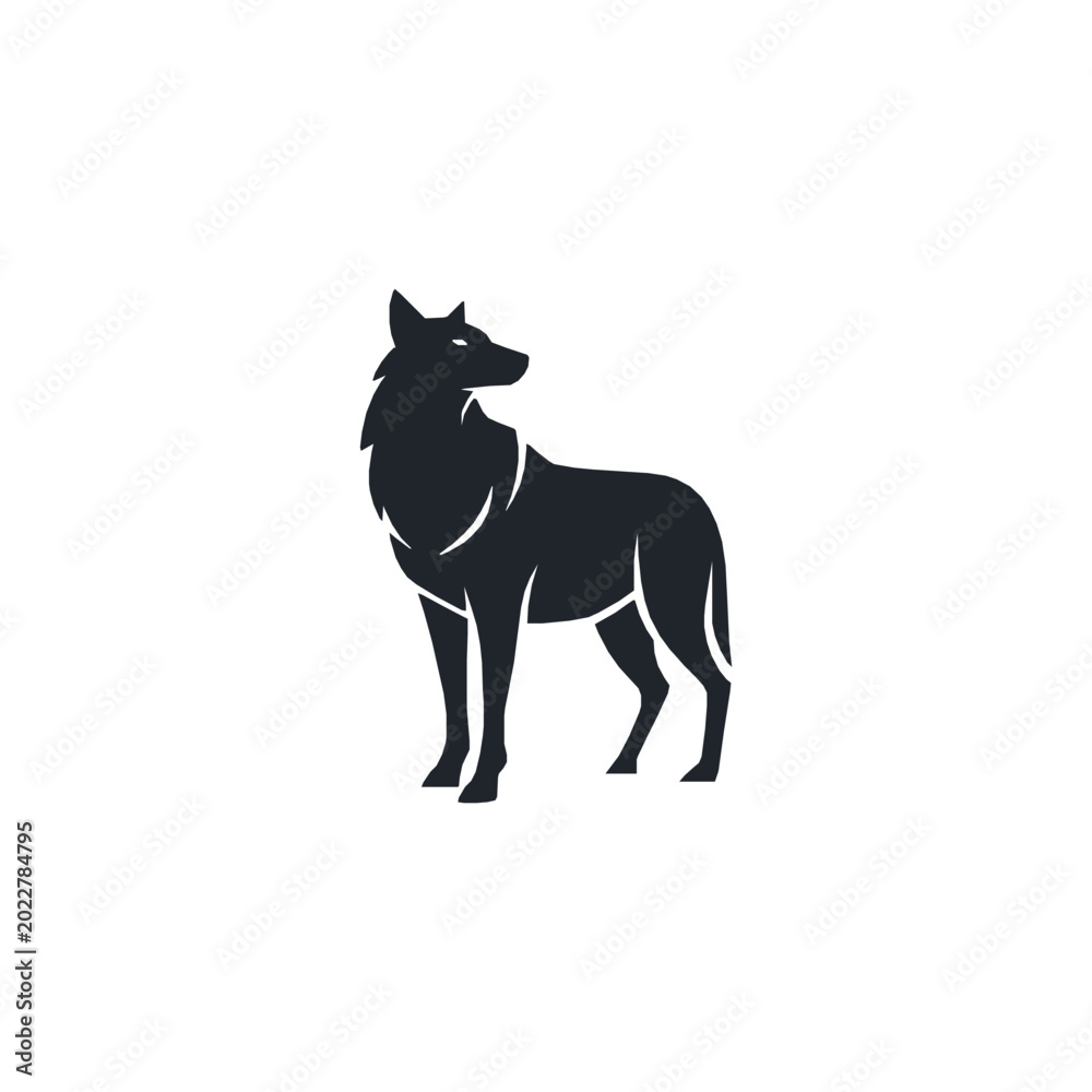 Fototapeta premium Wolf Silhouette Logo Icon – Standing Wild Wolf Vector Mascot Clipart