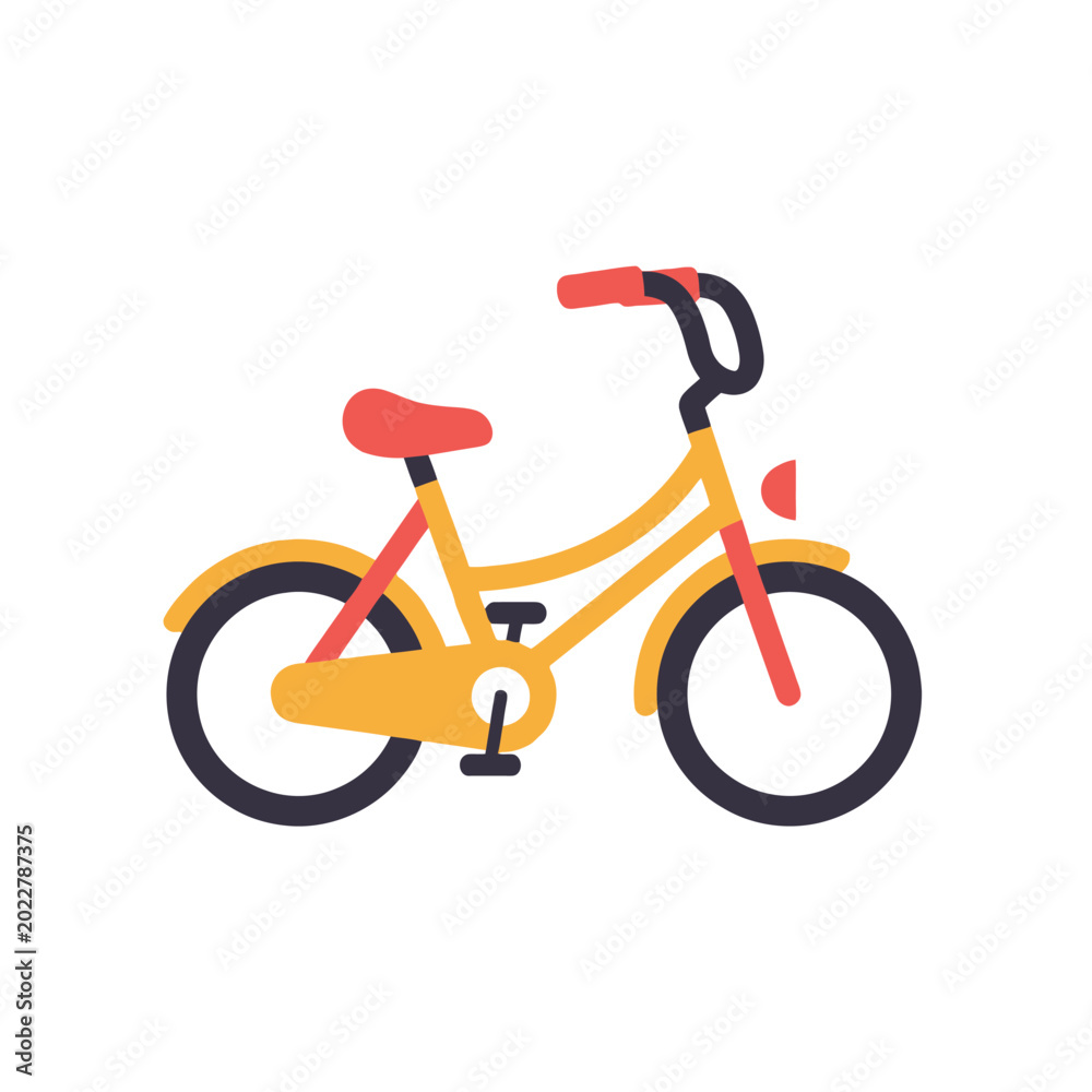 Fototapeta premium Cute Yellow Kids Bicycle with Red Seat and Handlebars, Isolated on White Background