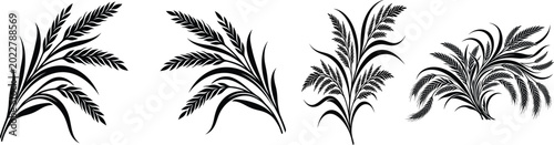 Fotografía Wheat sheaf and stalks silhouette vector set, agricultural and bakery elements