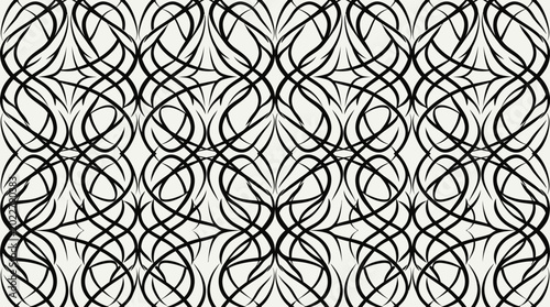 Tableau sur toile Interwoven Black and White Geometric Pattern with Circular Elliptical Loops and Seamless Repeating Motifs