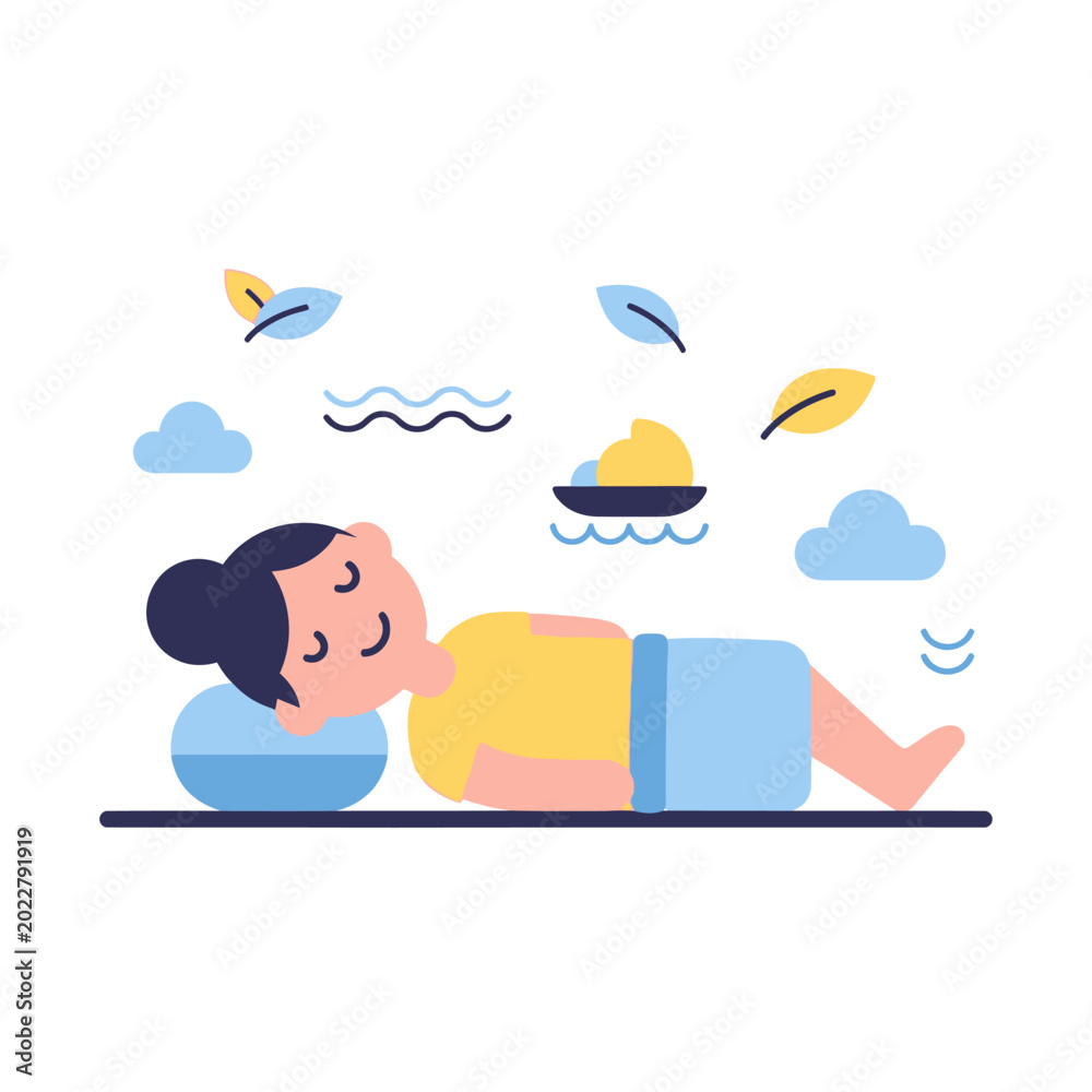 Fototapeta premium Woman sleeping peacefully on a pillow, calm, relaxation, meditation, wellness concept