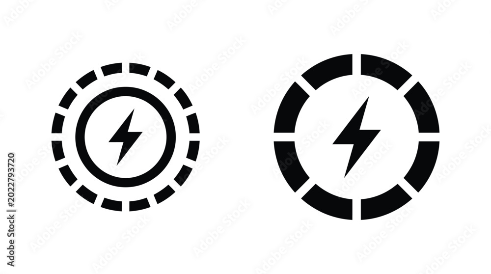 Fototapeta premium lightning bolt icon with circular segmented frame flat vector illustration