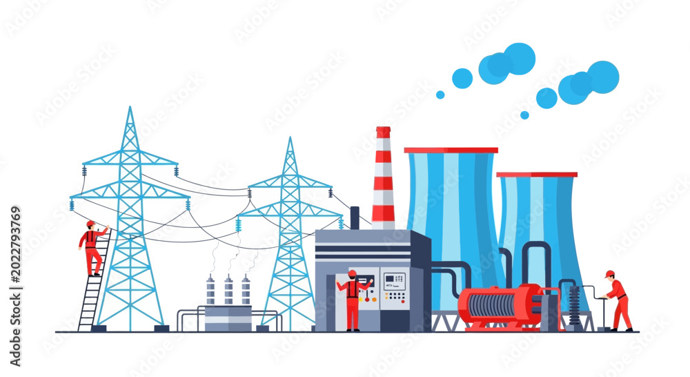 Fototapeta premium Industrial workers at power plant facility.