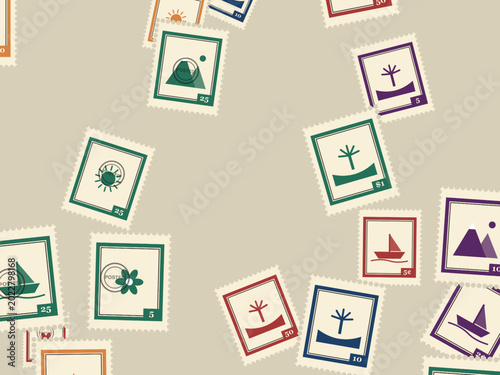 Photos Travel Postage Stamps Pattern Vintage Mail Background