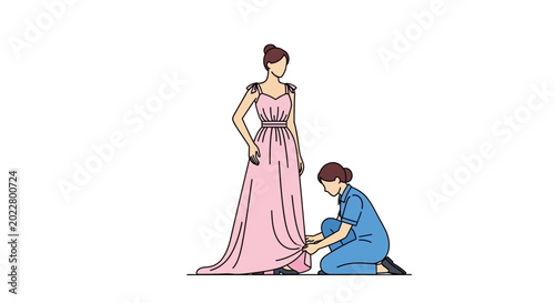 Photos Woman in pink dress getting assistance.