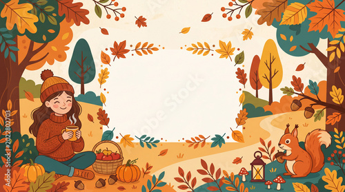 Enjoying a Warm Drink in Fall Surrounded by Leaves and Wildlife in a Colorful...