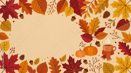 Colorful Leaves and Pumpkins Create a Fall Scene With Warm Tones and Nature E...