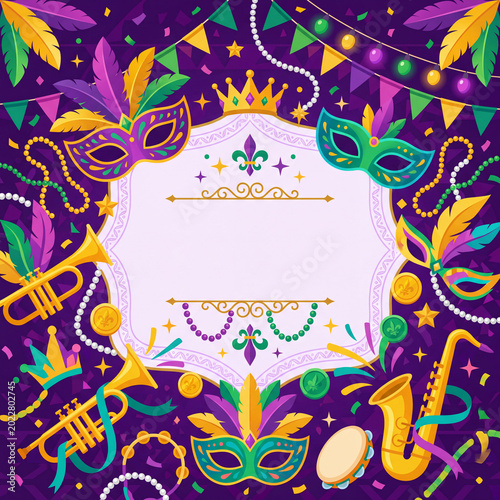 Colorful Festival Decorations for a Celebration With Masks and Musical Items