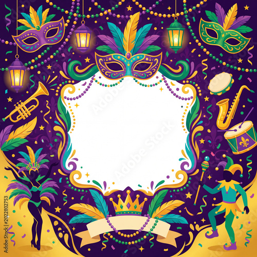 Carnival Celebration at Night With Masks and Decorations in a Lively Setting