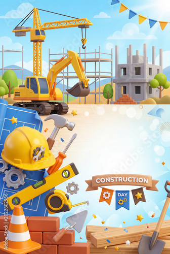 Construction Site With Equipment and Tools During Daytime in a Bright Outdoor...