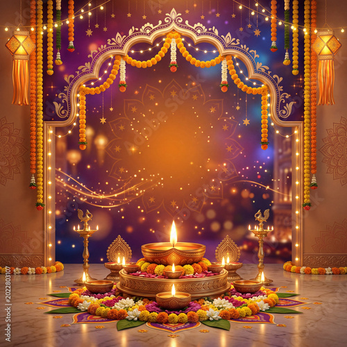 Festival Celebration With Colorful Decor and Lights at a Decorated Venue in E...