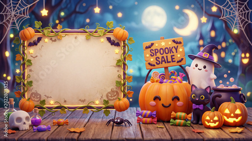Spooky Sale Display With Pumpkins and Decorations for Halloween Celebration a...