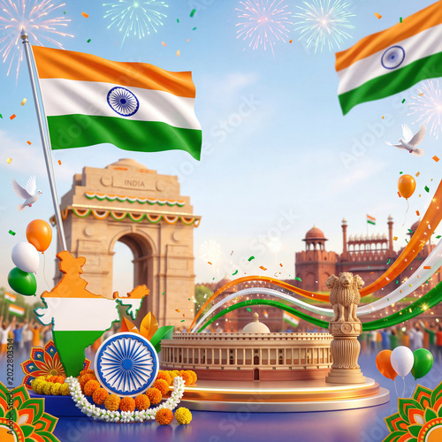 Celebration of Indian Culture at a National Event With Flags and Symbols in t...