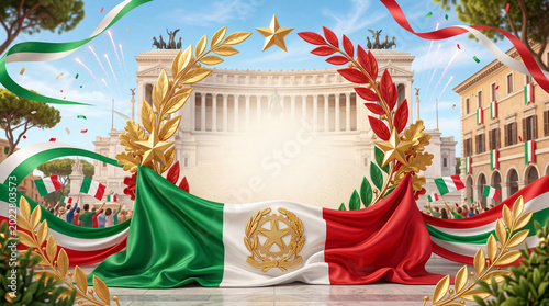 Celebration of Italian Culture With Symbols and Colors of Italy, Including Fa...