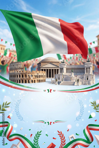 Celebrate Italian Culture With Landmarks and Flag in a Festive Setting on a S...