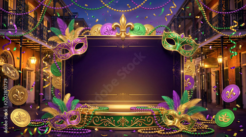 Colorful Carnival Design With Masks and Festive Elements for Celebration Part...