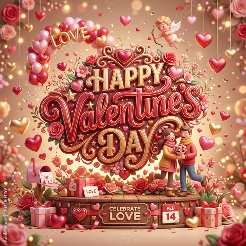 Celebrate Love on Valentines Day With Gifts, Hearts, and Kisses in a Festive ...