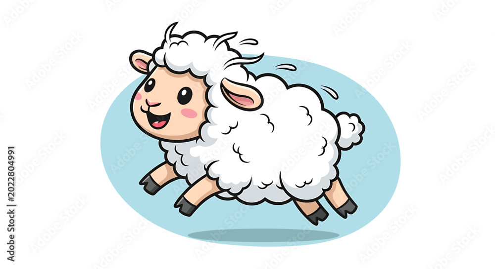 Obraz premium Happy Cartoon Sheep Running Freely.