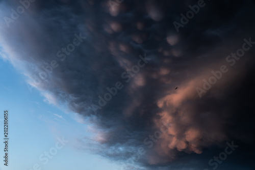 Dramatic mammatus storm clouds at dusk