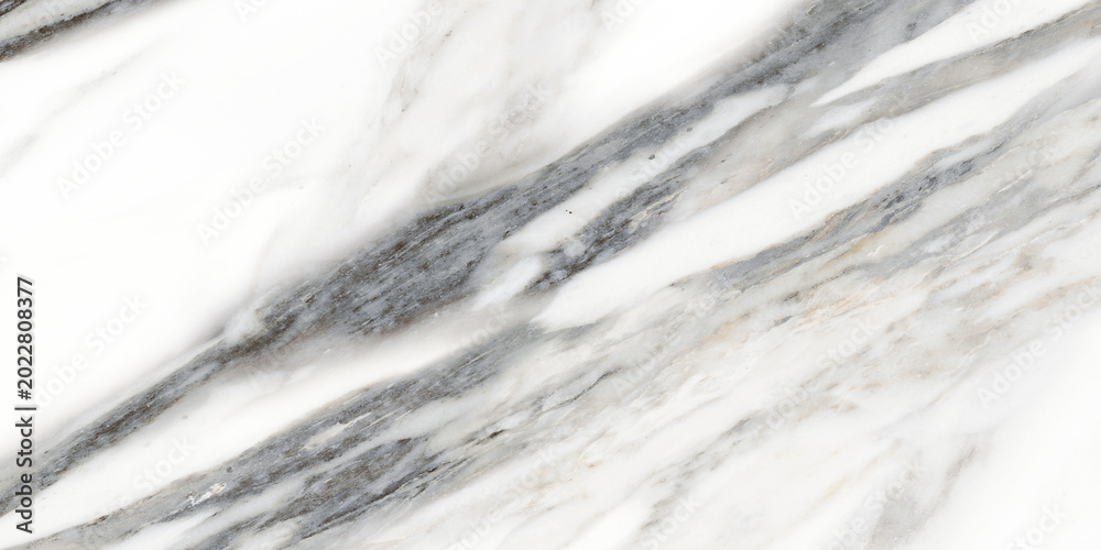 Obraz premium White luxury statuario marble with gray veins, white slab tiles marble, glossy statuarietto slab marble stone texture for digital wall and floor tiles used for kitchen, bathroom countertops.