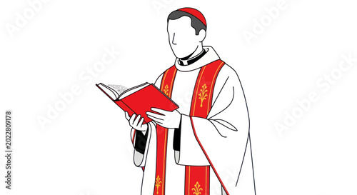 Εκτύπωση καμβά Cleric Reading from Red Book, Religious Ceremony, Catholic Priest Illustration