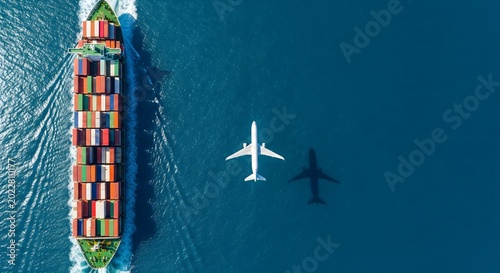 Global Cargo Transport with Vessel and Airplane View
