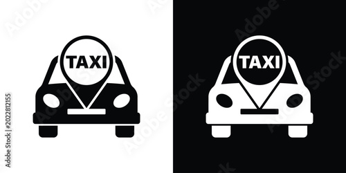 Fényképezés Taxi cab front view combined with a location pin icon