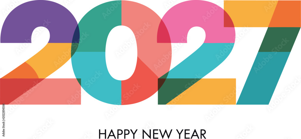Obraz premium Colorful 2027 Numbers with Happy New Year Text vector