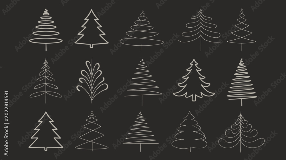 Obraz premium Collection of Stylized Christmas Tree Line Drawings