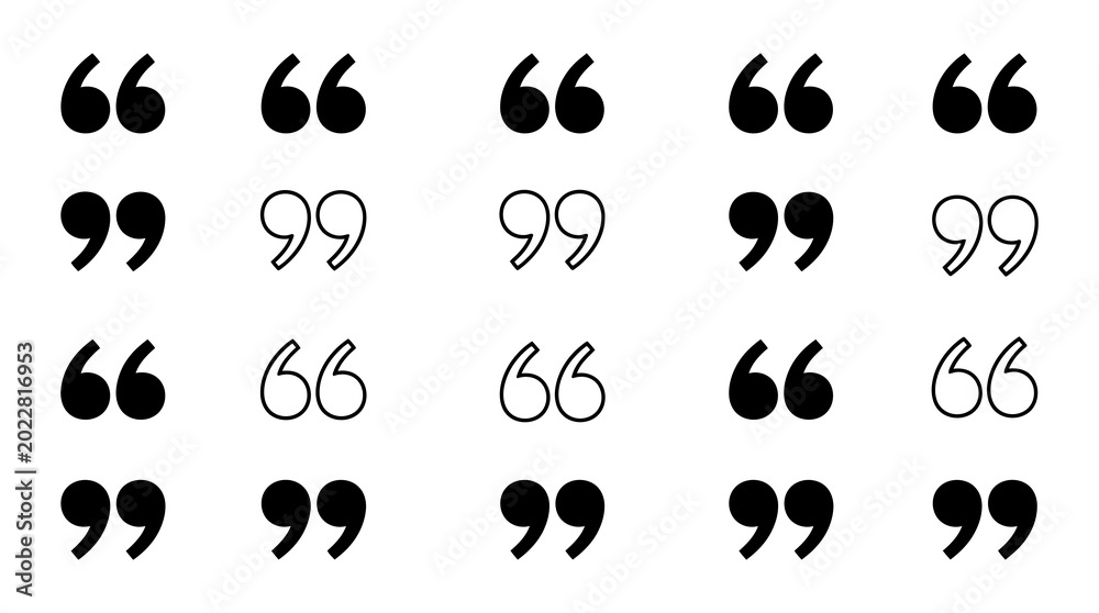 Fototapeta premium Collection of quotation mark symbols in various typographic styles and weights