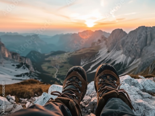 hiking boots in the mountains